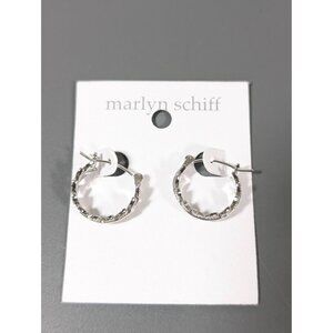 Marlyn Schiff Silver Tone Rhinestone Leaf Vine Hoop Earrings Pierced NEW